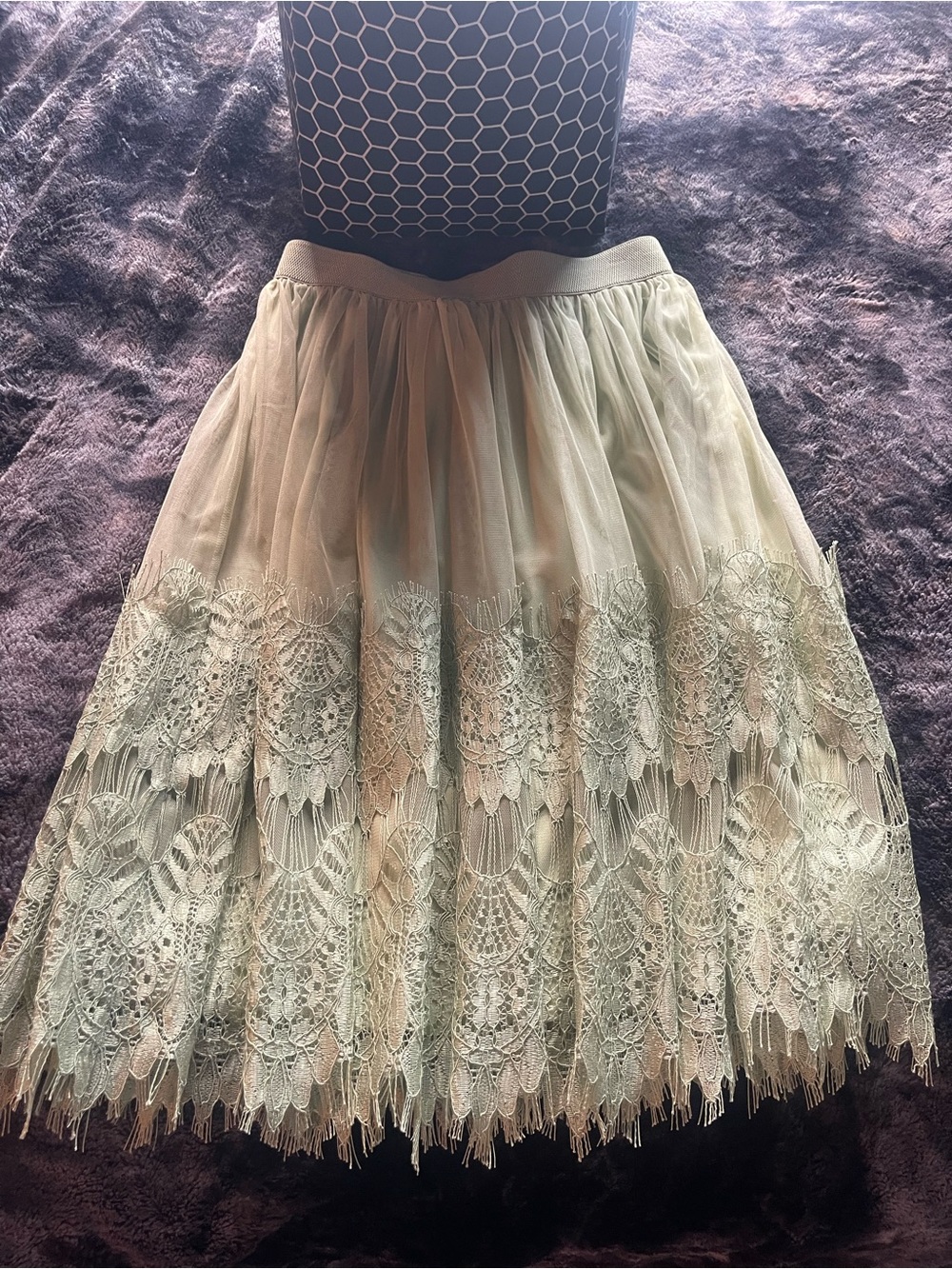 Cato Sage Green Lace A-Line Midi Skirt